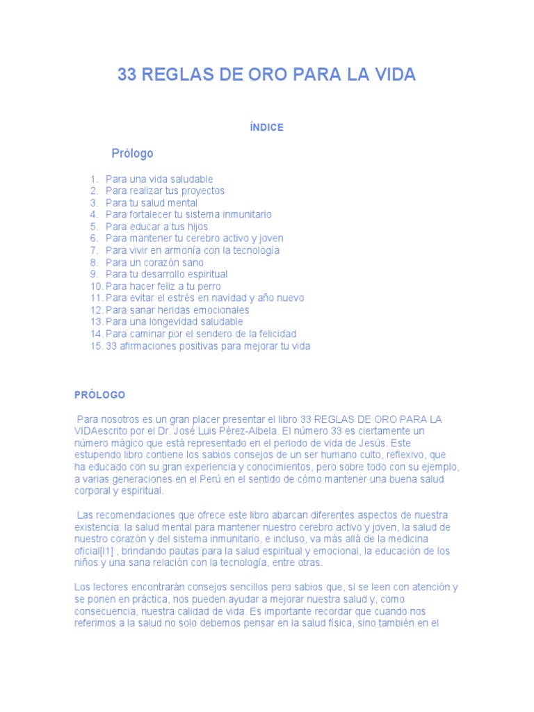 33 Reglas de Oro para Vivir Mejor | PDF | Alimentos | Amor