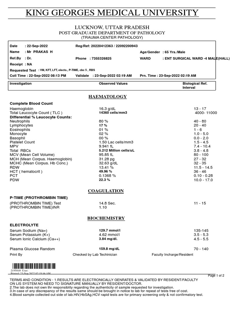 Kgmu Trauma 22092200943 7355326825 PDF White Blood Cell Clinical