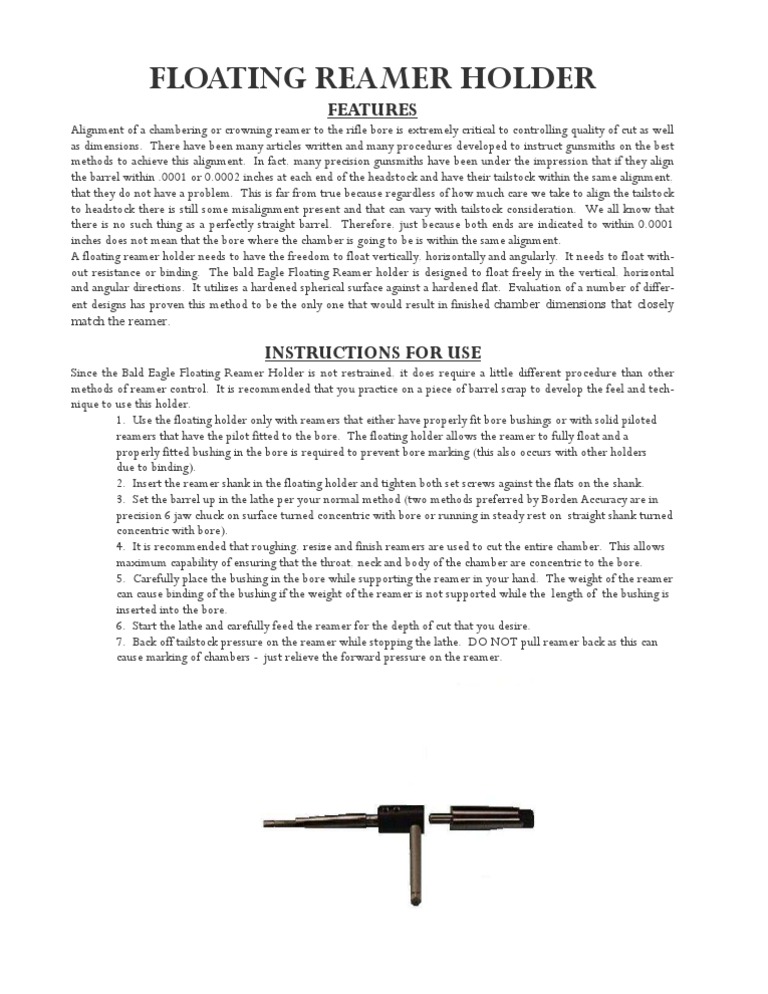 Floating Reamer Instructions PDF Equipment Metalworking