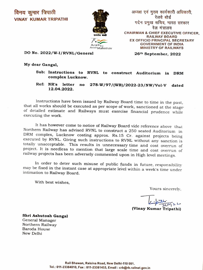 RVNL Auditorium Construction Directive | PDF