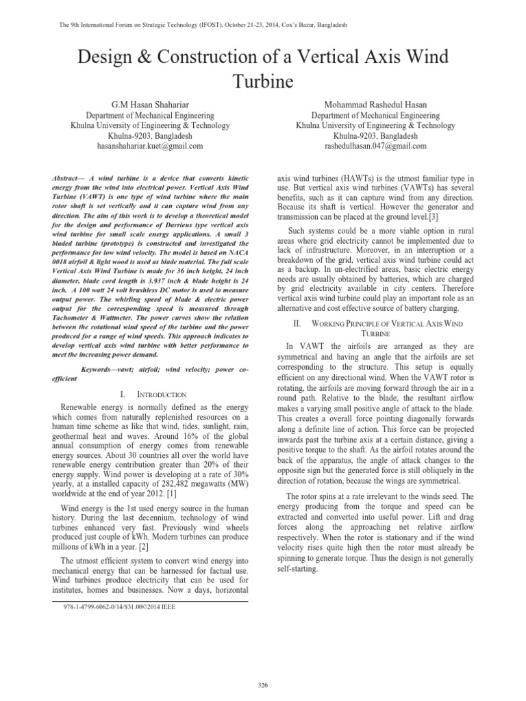 Design - Construction of A Vertical Axis Wind Turbine | PDF | Wind ...