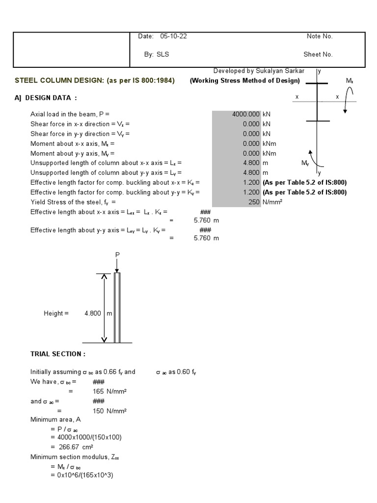 Steel column design in wsm by is code pdf