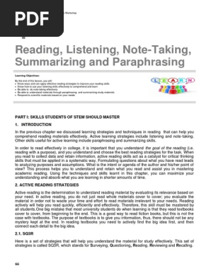 Ch4 Note-Taking Paraphrasing Summarizing