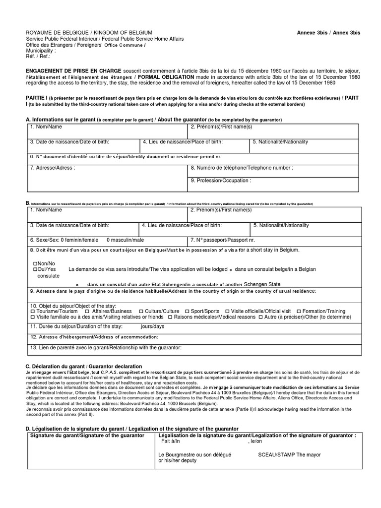 Prise en charge annexe 3bis Belgique | PDF | Visa (Document) | Gouvernement