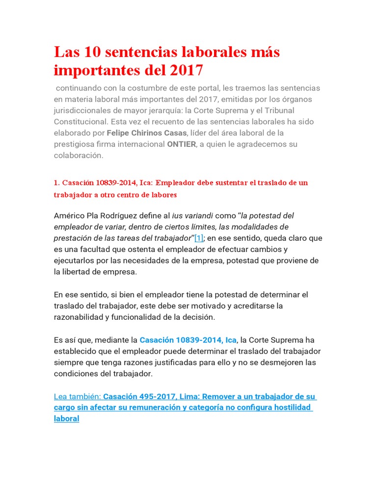 Laboral Diez Sentencias Mas Importantes Internet | PDF | Derecho
