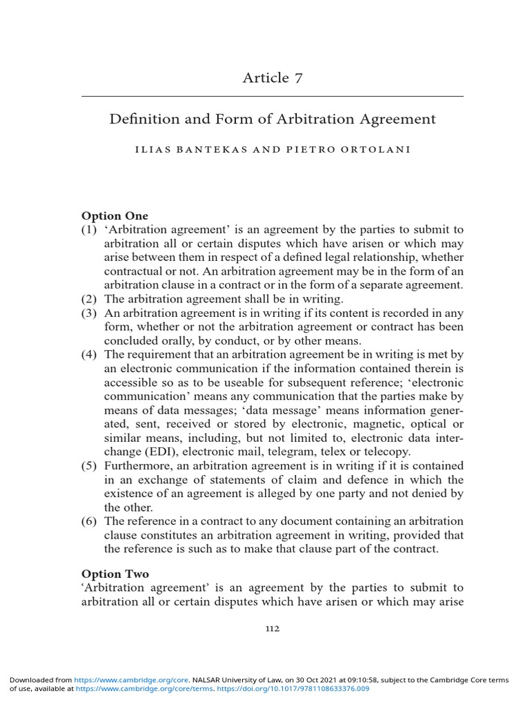 Definition and Form of Arbitration Agreement PDF Arbitration