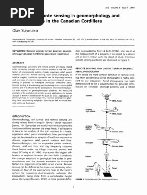 The role fo RS in geomorphology and terrain analysis - Canadian Cordillera