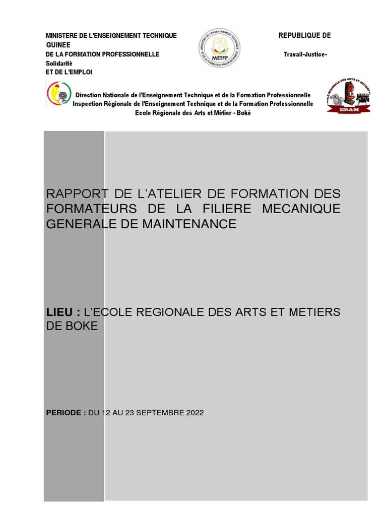 Rapport sur la formation des formateurs en mécanique | PDF ...