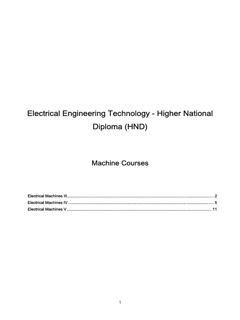 Electrical engineering technology higher national diploma hnd machine