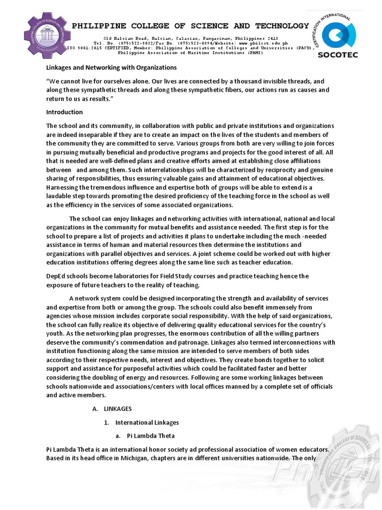 1 Linkages and Networking With Organizations PDF Teachers Curriculum