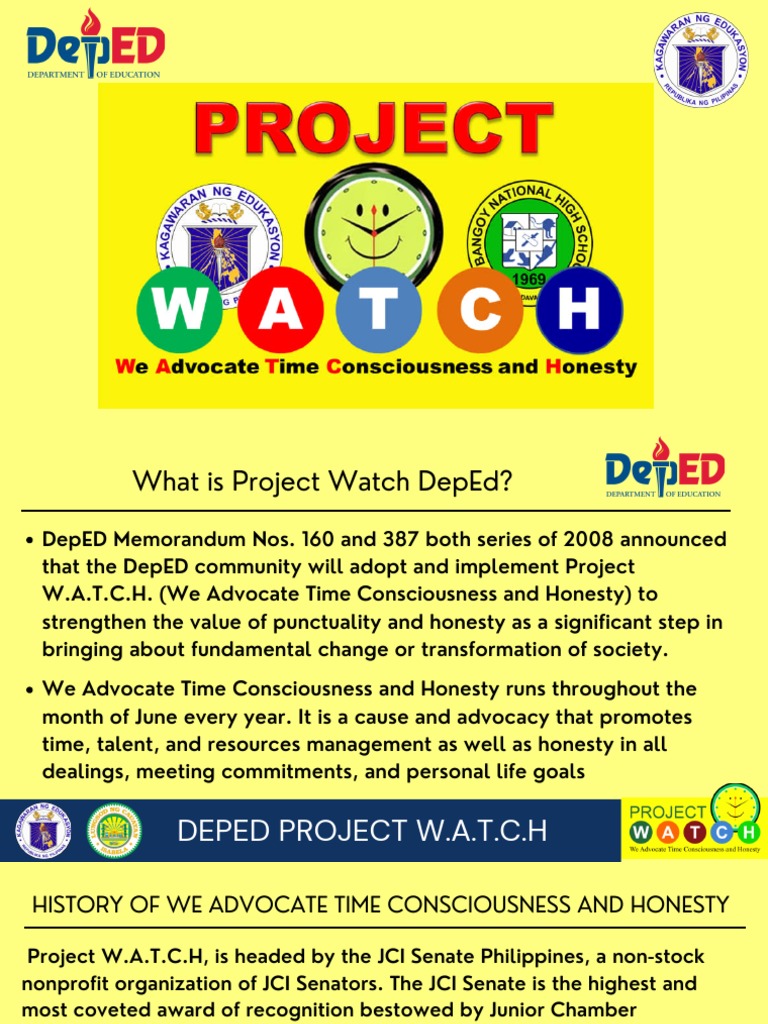 Project W.A.T.C.H: Promoting Honesty & Punctuality | PDF | Integrity ...