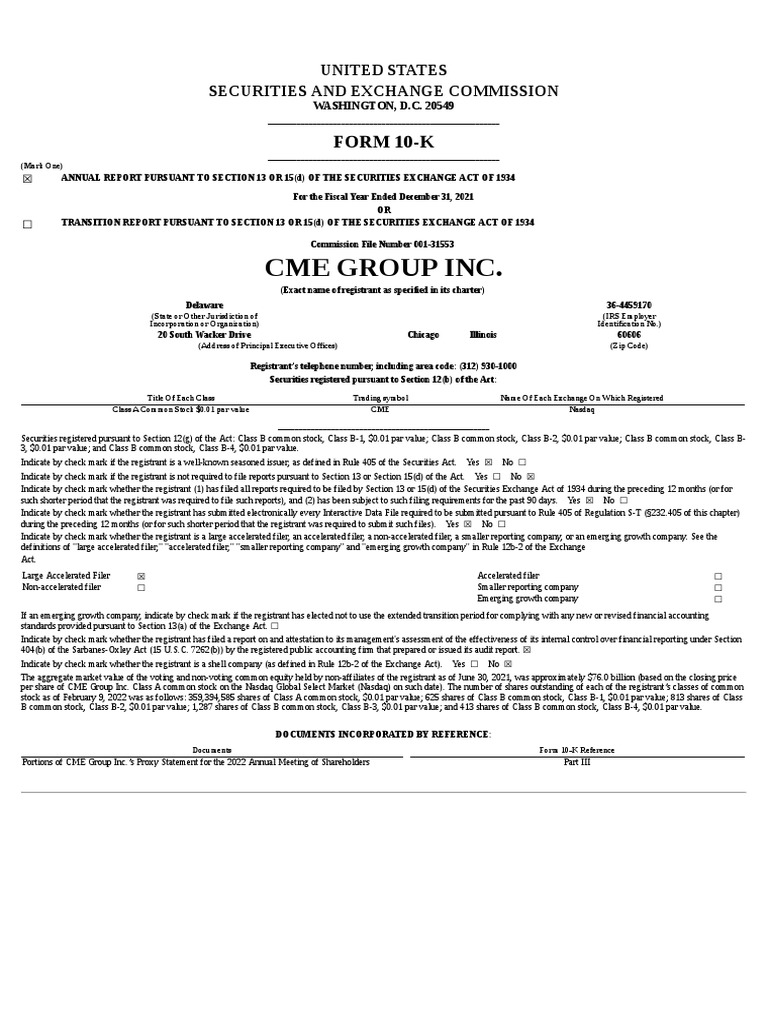 Cme Group Inc. FORM 10K PDF Chicago Mercantile Exchange