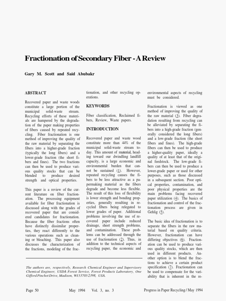 Fractionation of Secondary Fiber AReview | PDF | Pulp (Paper) | Paper
