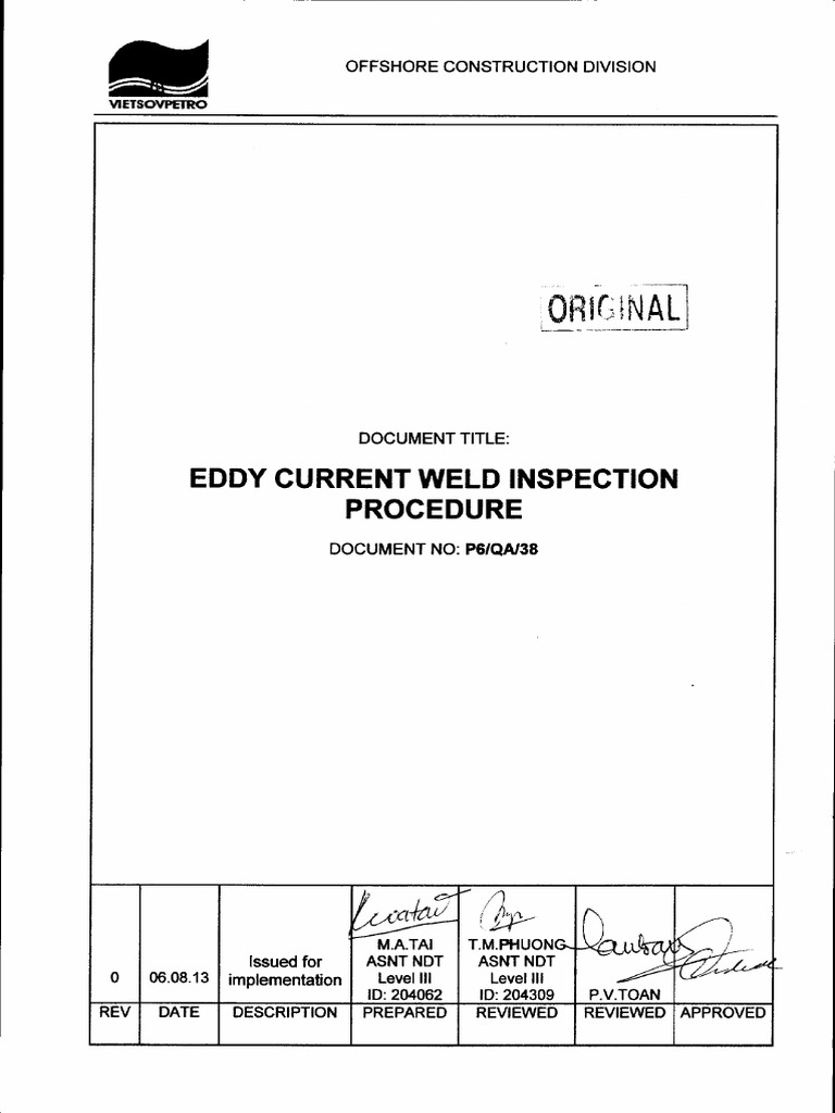 P6QA38 Rev.0 EDDY Curent Weld Inspection Procedure PDF