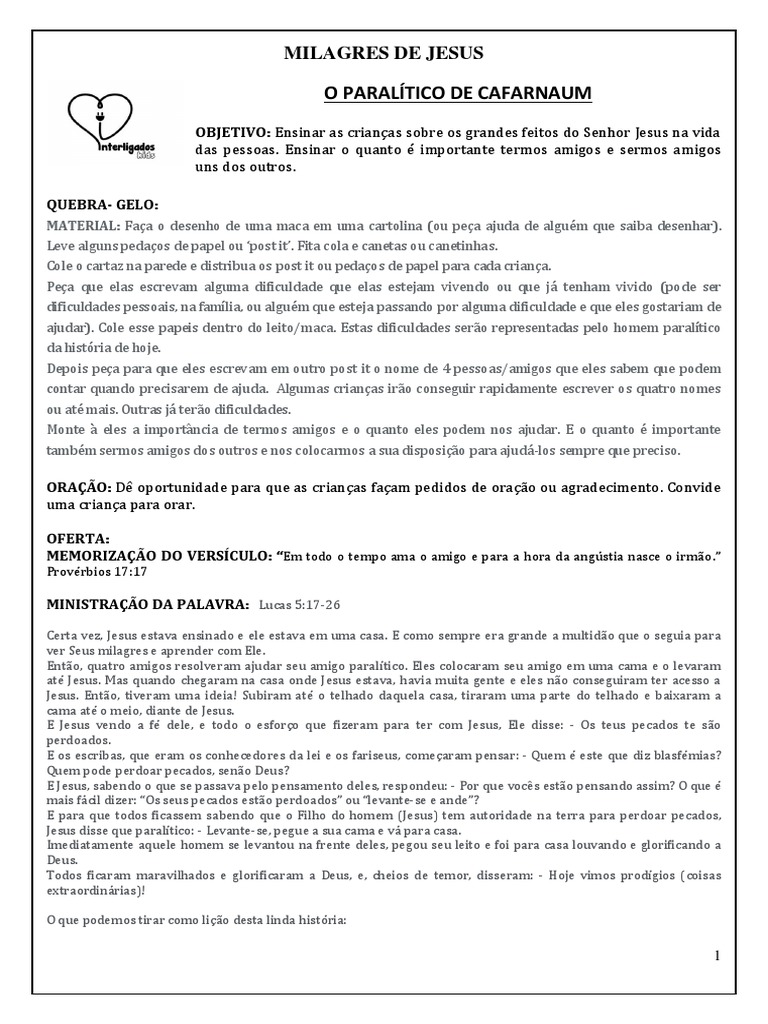 O Paralitico de Cafarnaum | PDF | Jesus | Fé