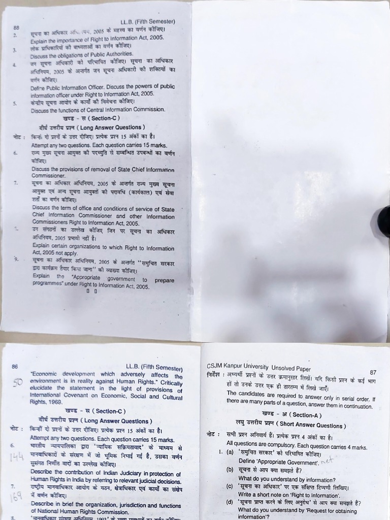 LLB Semester 5 Previous Year Papers | PDF | Justice | Crime & Violence