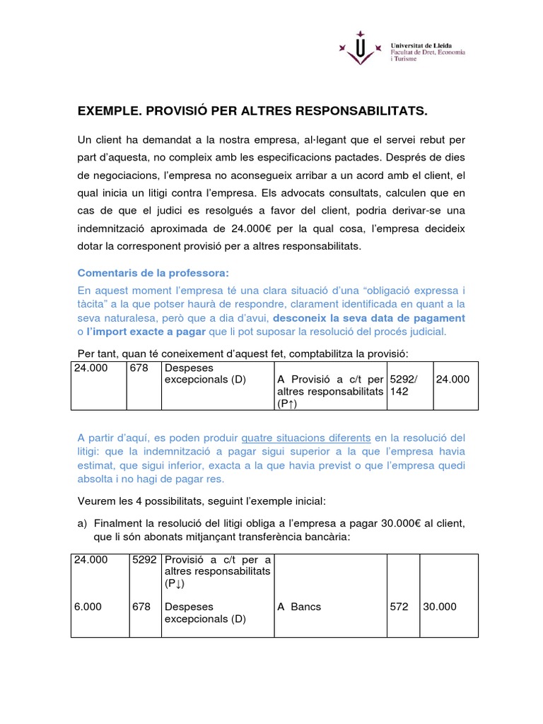 Exemple. Provisió Per Altres Responsabilitats | PDF