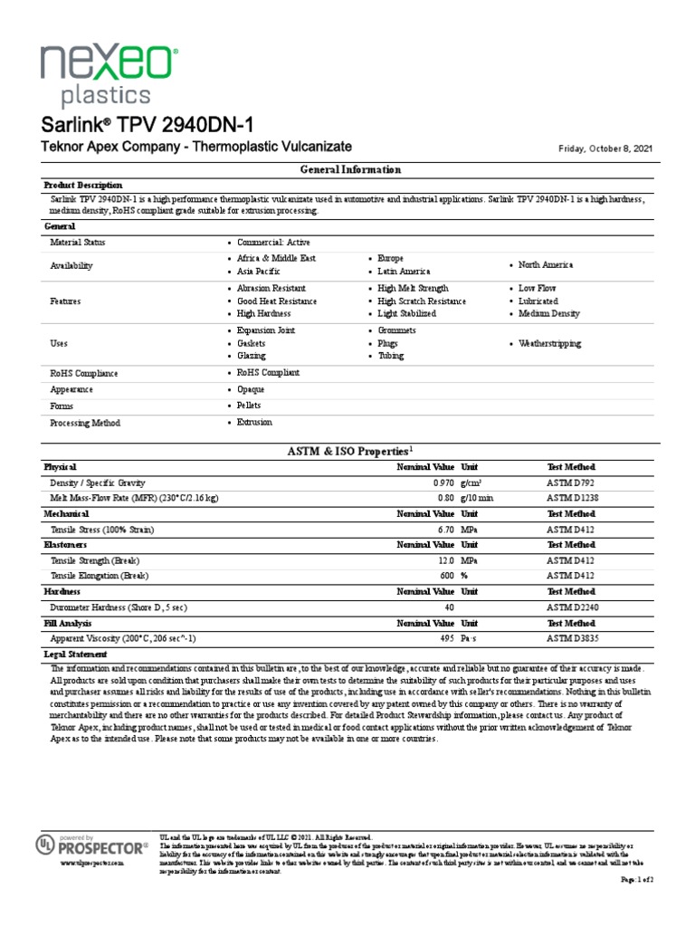 Nexeo Plastics Sarlink®+TPV 2940DN 1 PDF Viscosity Strength Of