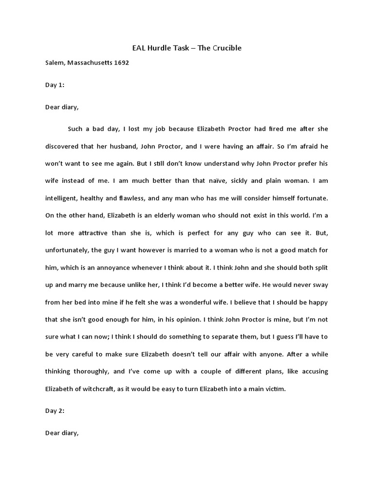 Abigail Williams&rsquo;s Diary Entry | PDF