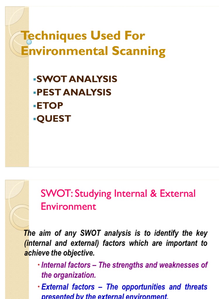 Techniques Used For Environmental Scanning | PDF | Swot Analysis ...