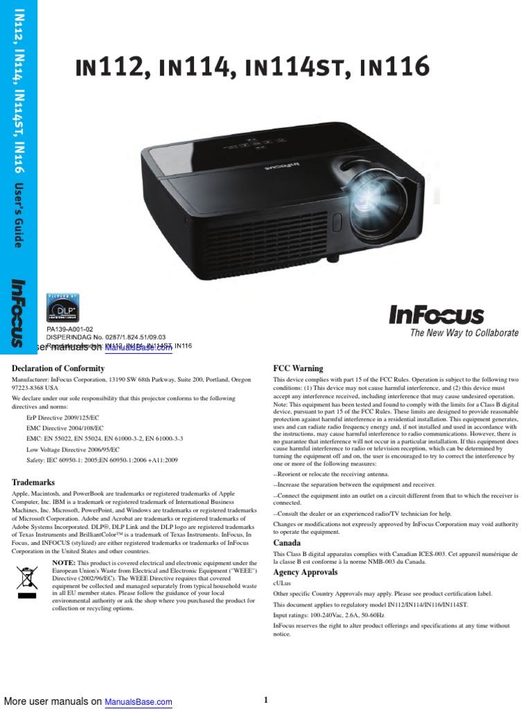 InFocus Projector IN112 | PDF | Computer Monitor | Hdmi
