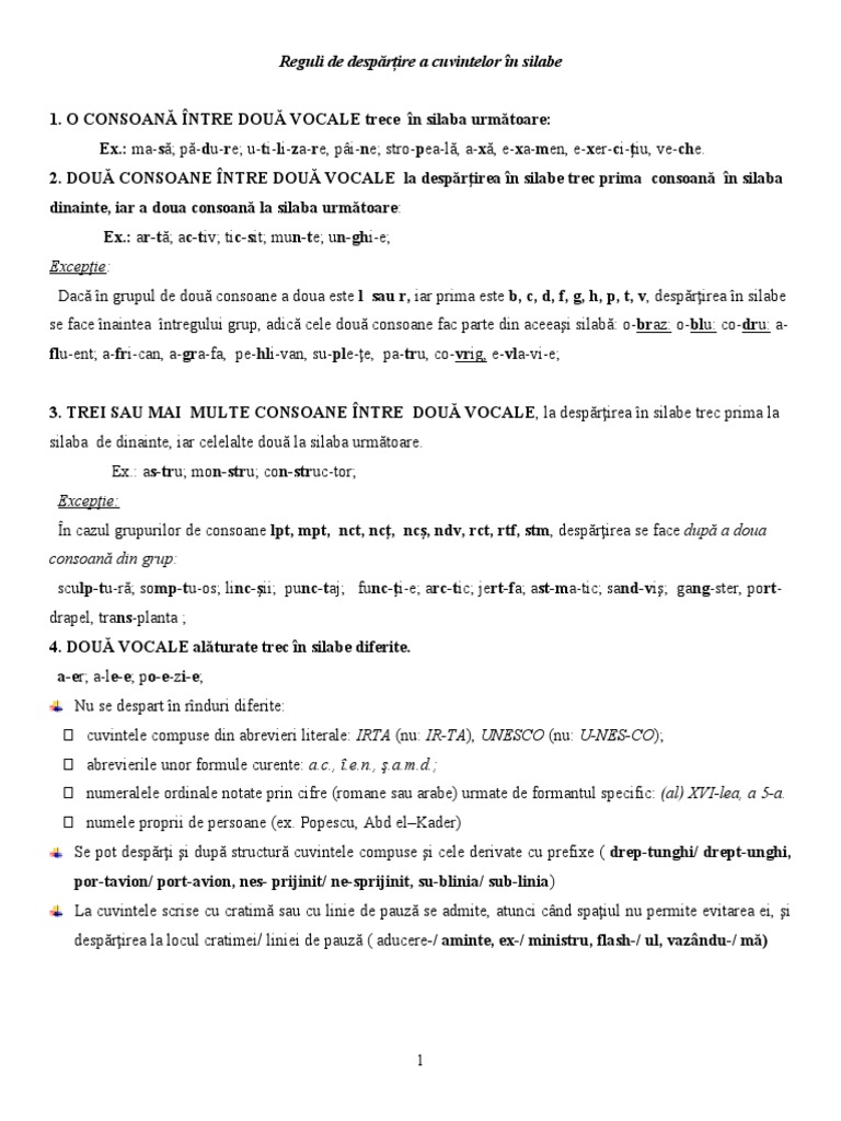 Reguli de Despartire A Cuvintelor in Silabe Silabe 1 | PDF
