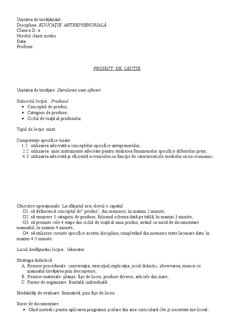 Produsul - Educatie Antreprenoriala | PDF