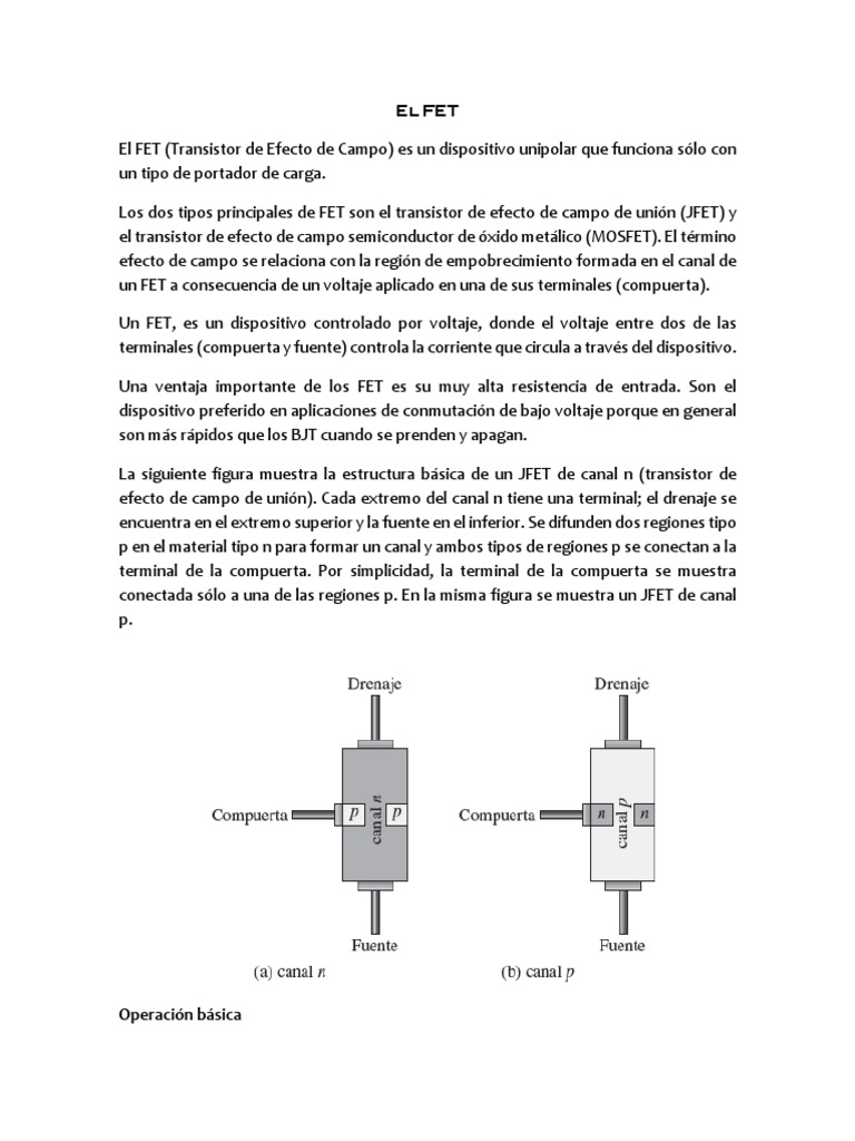 El FET | PDF | Transistor de efecto de campo | Transistor