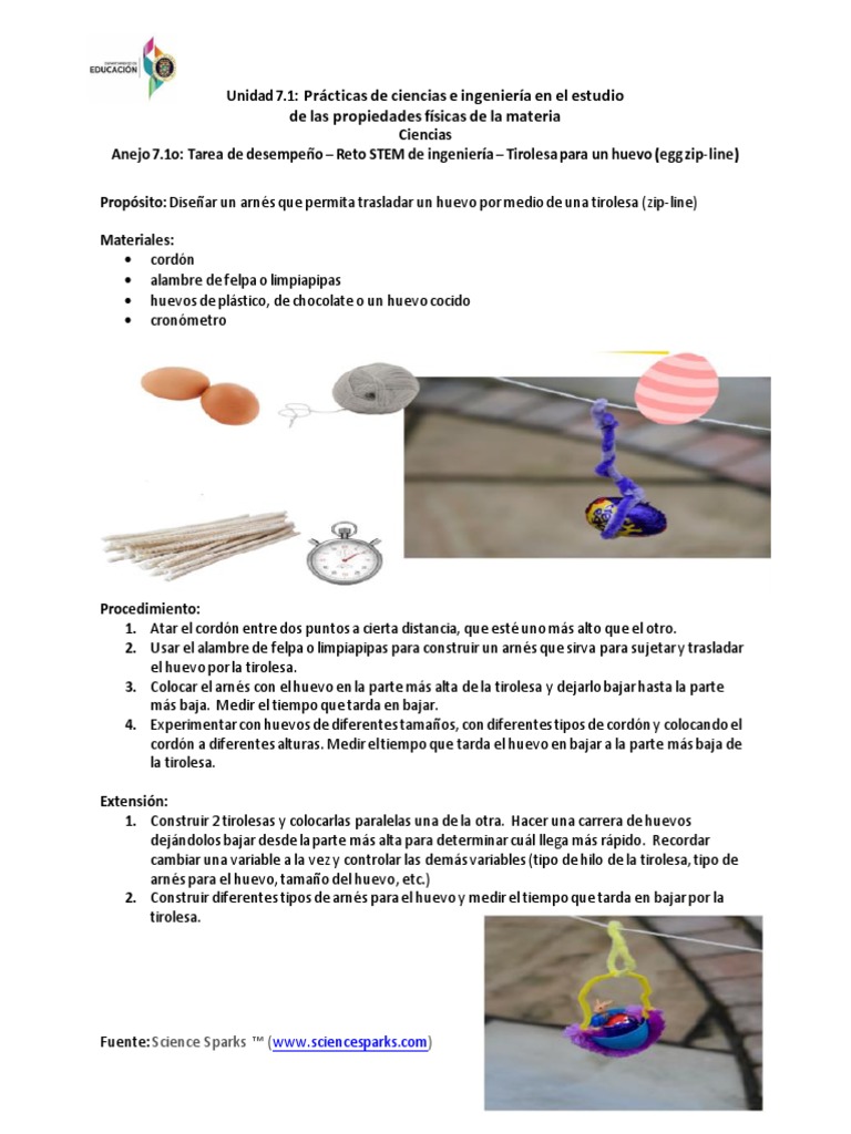 Reto STEM: Tirolesa para un Huevo | PDF