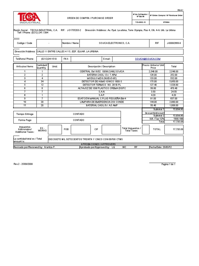 Modelo Orden de Compra | PDF