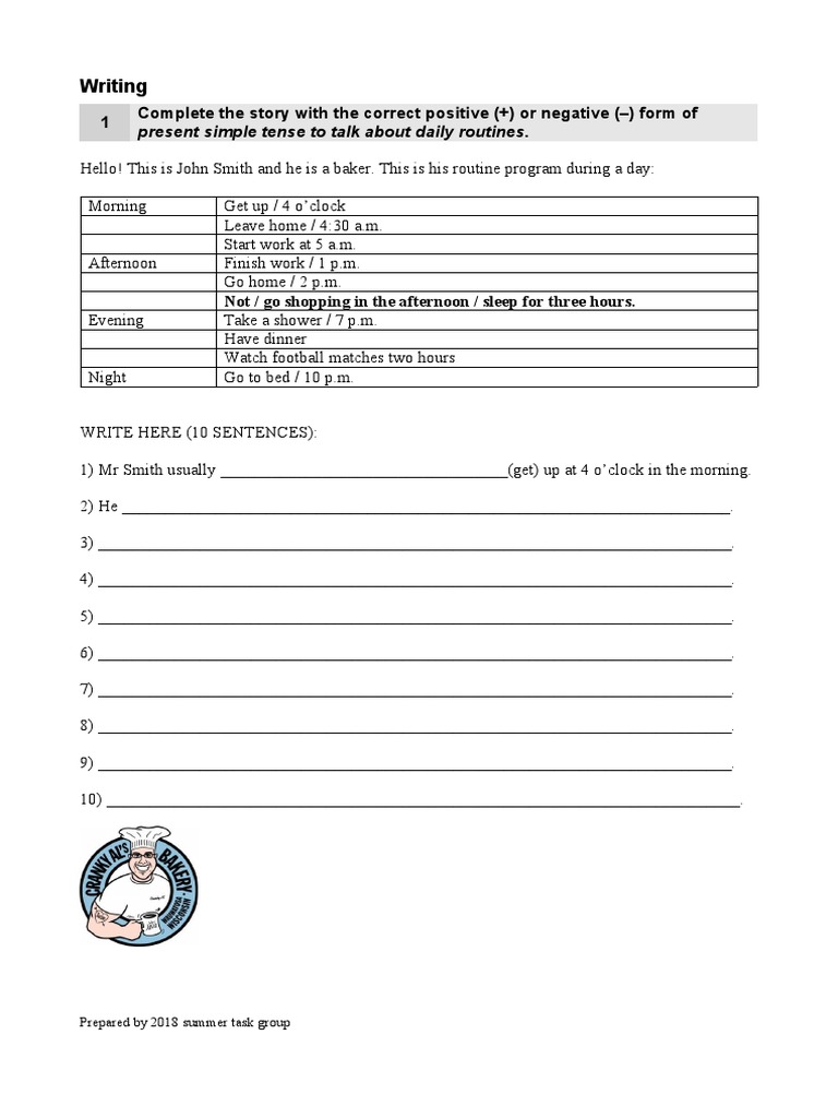 John's Daily Routine as a Baker | PDF