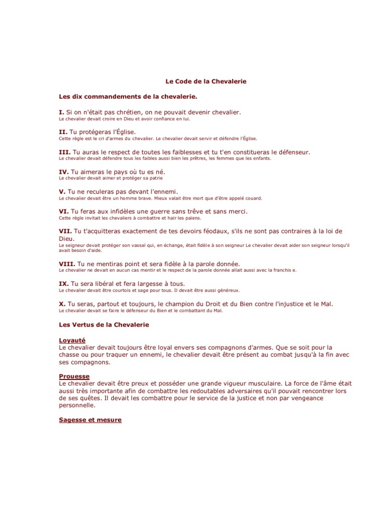 Le Code de La Chevalerie Chevalerie Héraldique