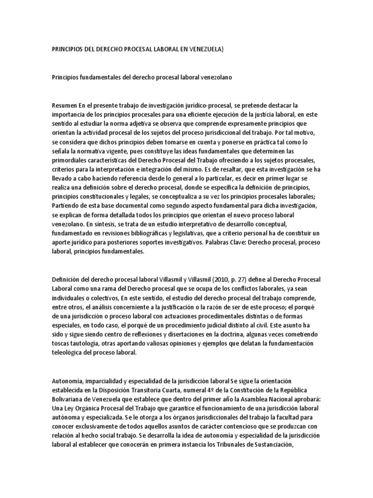 Principios del Derecho Procesal Laboral en Venezuela | PDF | Ley ...