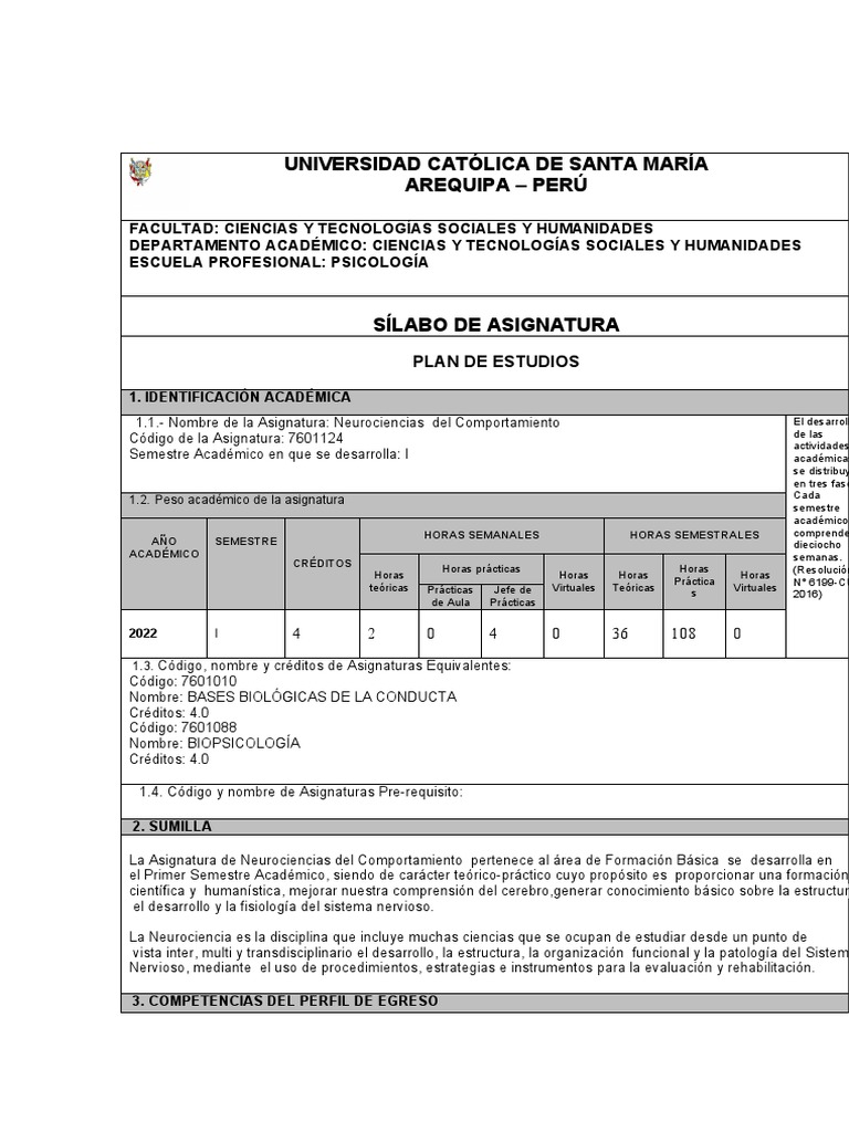 Silabo Neurociencias 2022 VZC | PDF | Cerebro | Las emociones