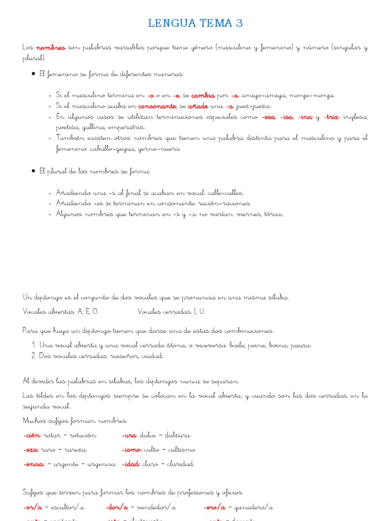 Lengua Tema 3 | PDF