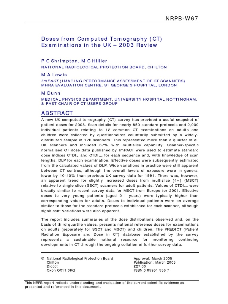 NRPB W67 | PDF | Ct Scan | Dosimetry