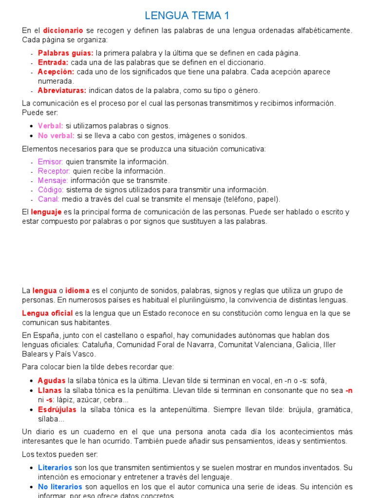 Lengua Tema 1 Pdf