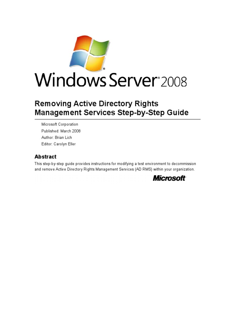 Removing Active Directory Rights Management Services Step-By-Step Guide ...