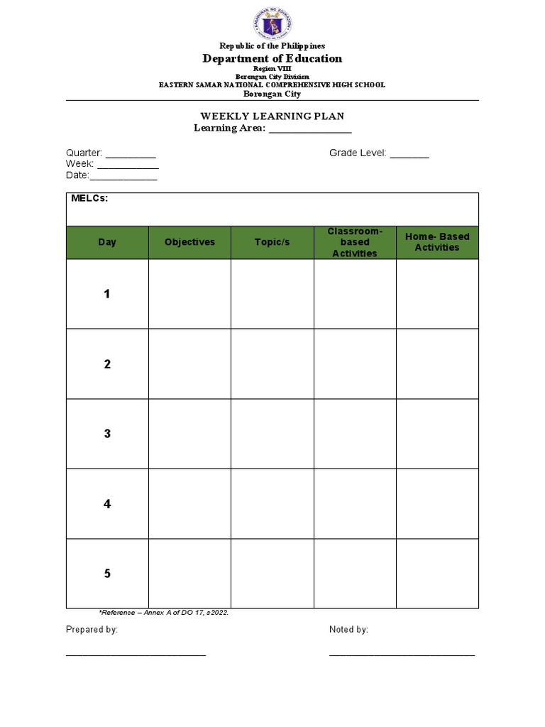 Weekly Learning Plan f2f Progressive Expansion | PDF