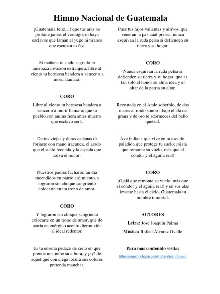 Letra del Himno Nacional de Guatemala | PDF