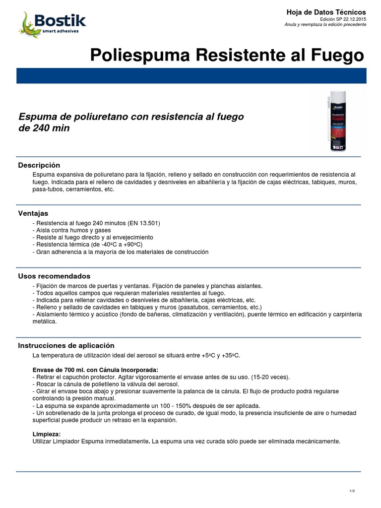 Ficha Técnica Espuma de Poliuretano PDF Aislamiento térmico Espuma