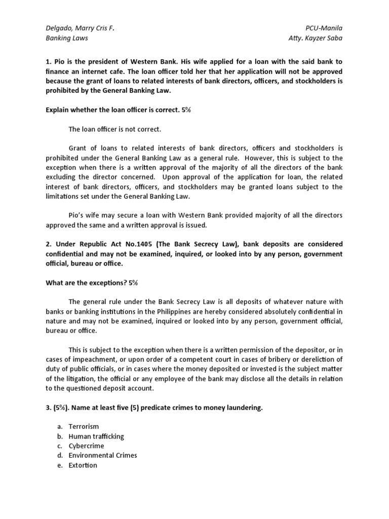 Understanding Banking Laws and Exceptions | PDF | Banks | Government