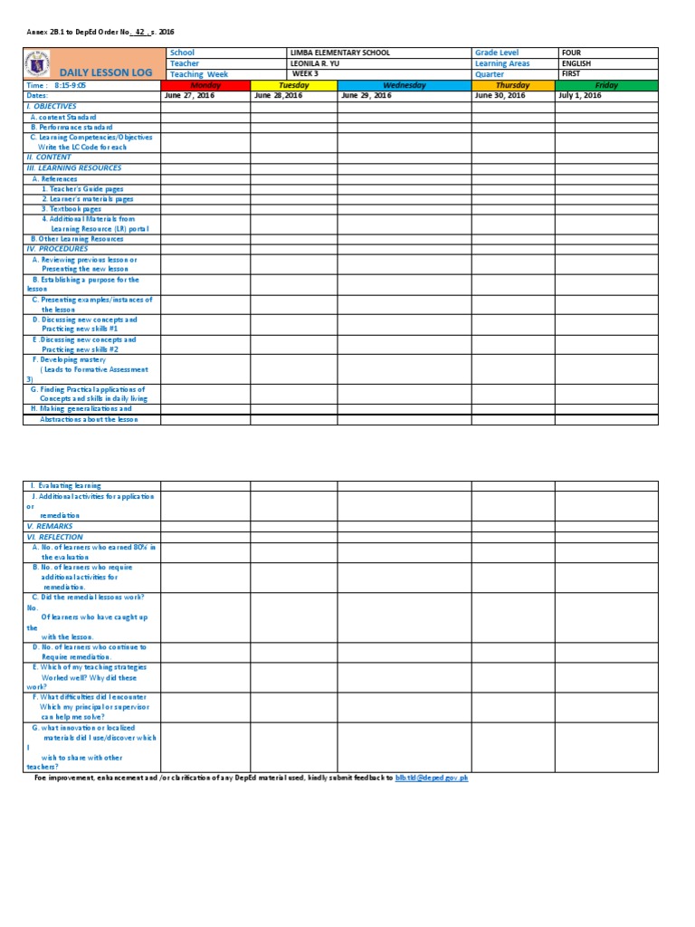 Daily Lesson Log for English Grade 4-10 | PDF | Career & Growth