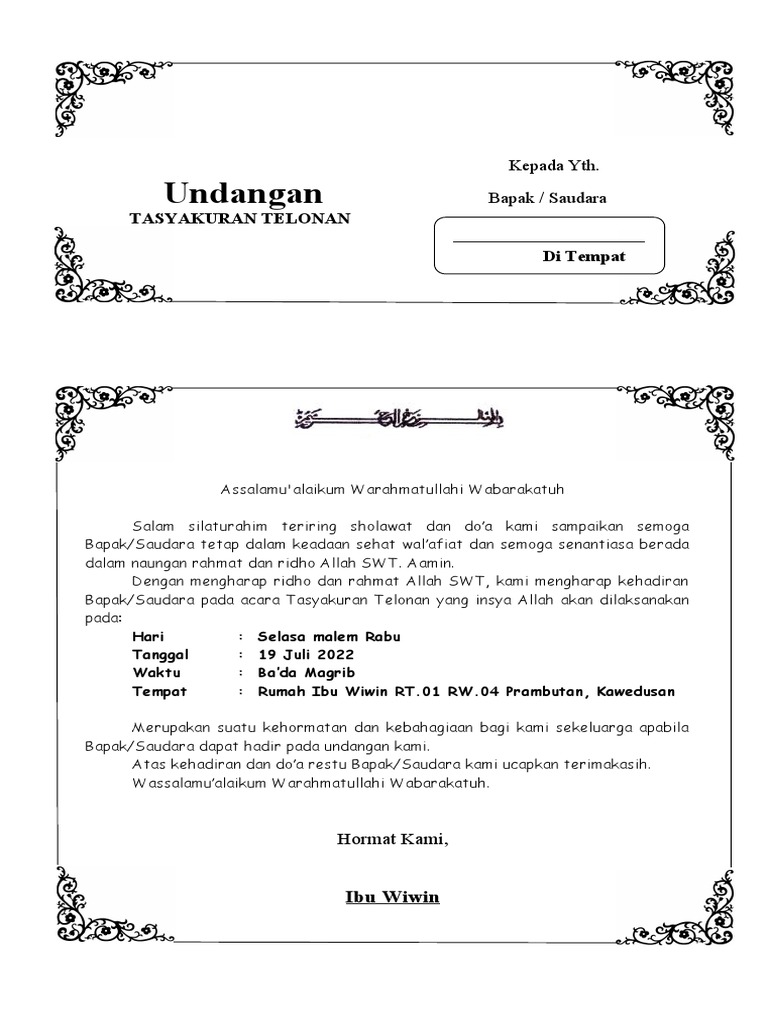 Undangan Tasyakuran | PDF