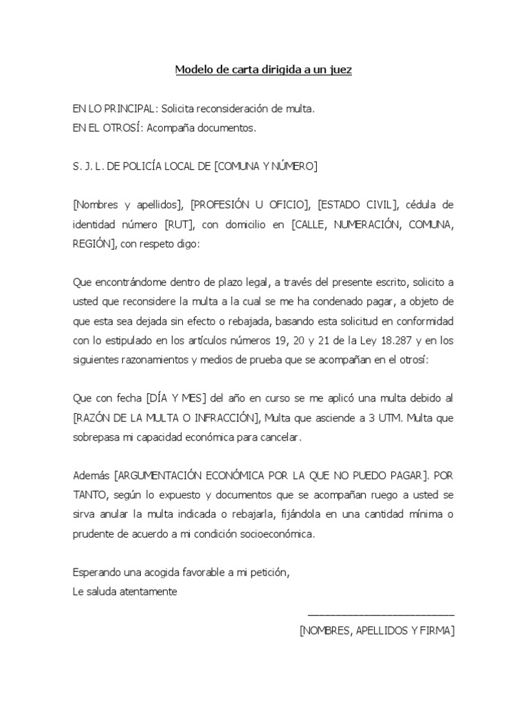 Modelo de Carta Dirigida A Un Juez | PDF