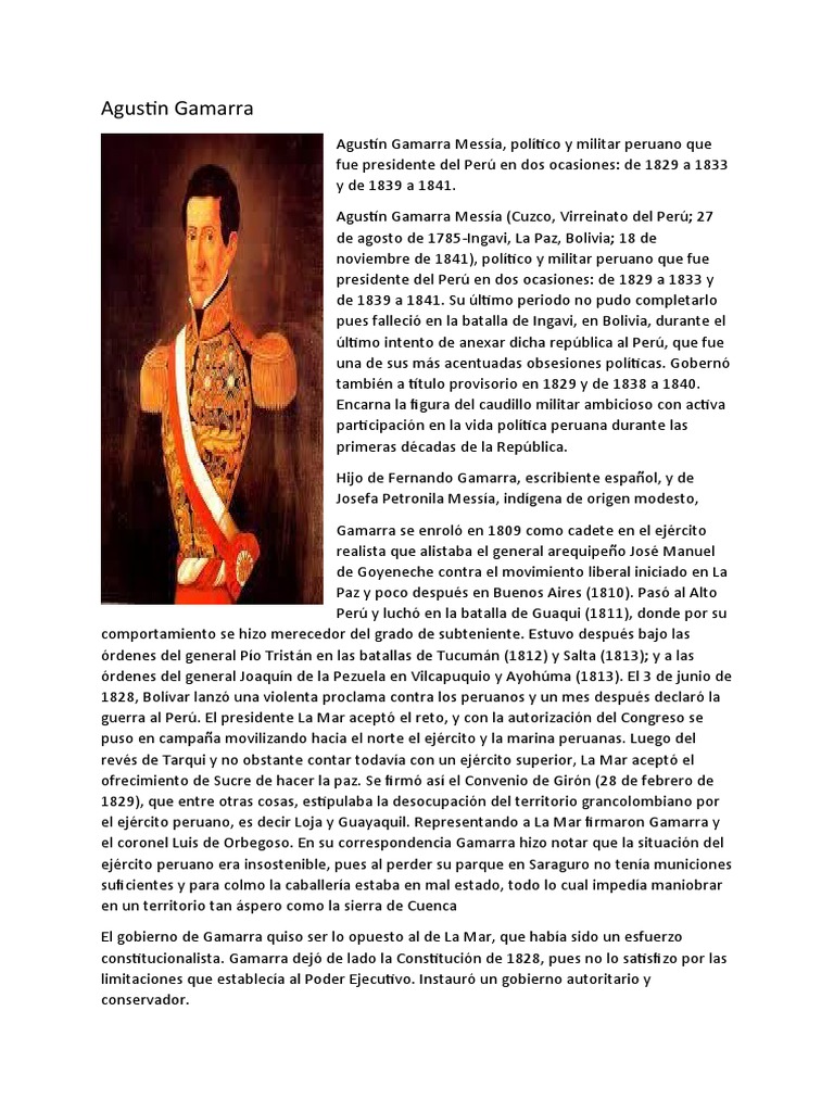 Agustín Gamarra: Biografía y Gobierno | PDF | Perú | América del Sur