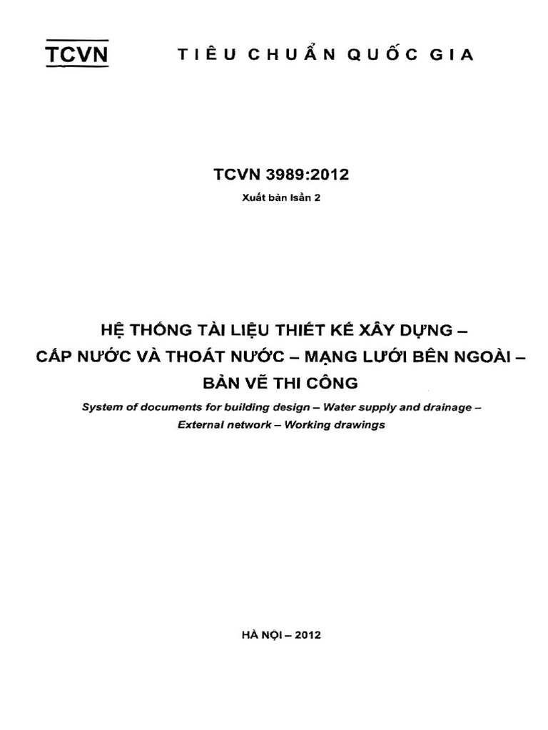 Tcvn 3989 2012 he thong tai lieu thiet ke xd cap thoat nuoc ben