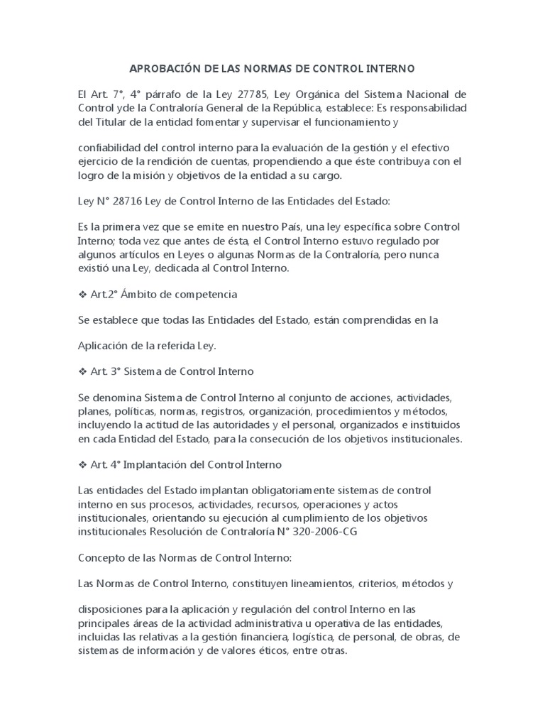 Aprobación de Las Normas de Control Interno | PDF | Gobierno | Justicia