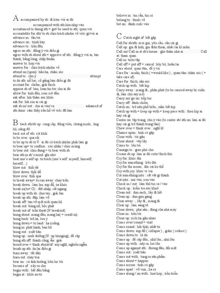 Tổng Hợp Các Phrasal Verbs Thi Chuyên Anh Và Các Cấu Trúc Hay | PDF