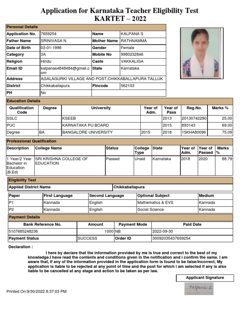 Karnataka TET Application Details | PDF